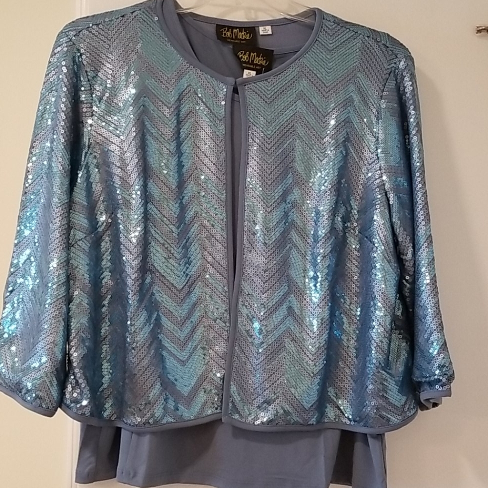 Bob Mackie blue tank w sequined jacket